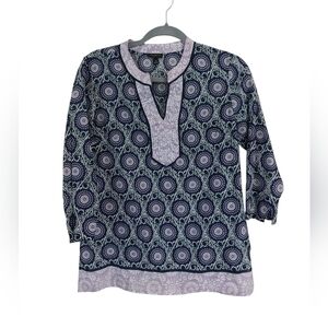 Talbots Navy and Lavender Patterned Top